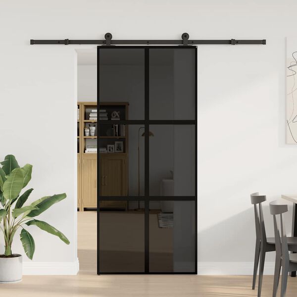vidaXL Porta Scorrevole Ferramenta 90x205 cm Vetro Temperato Alluminio