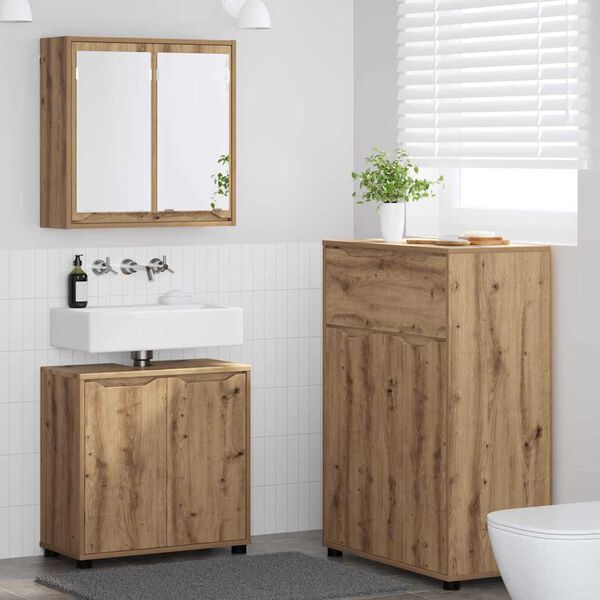 vidaXL Set di mobili per il bagno con ruota 3 pcs Rovere artigianale