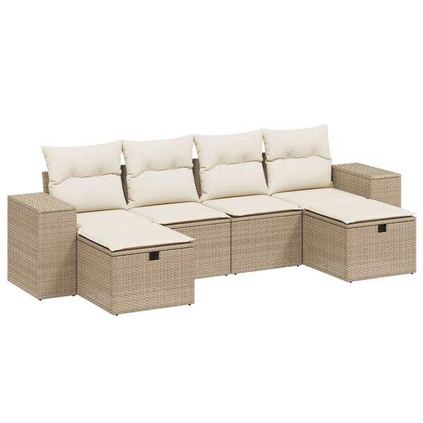 vidaXL Set Divano da Giardino 6 pz con Cuscini Beige in Polyrattan