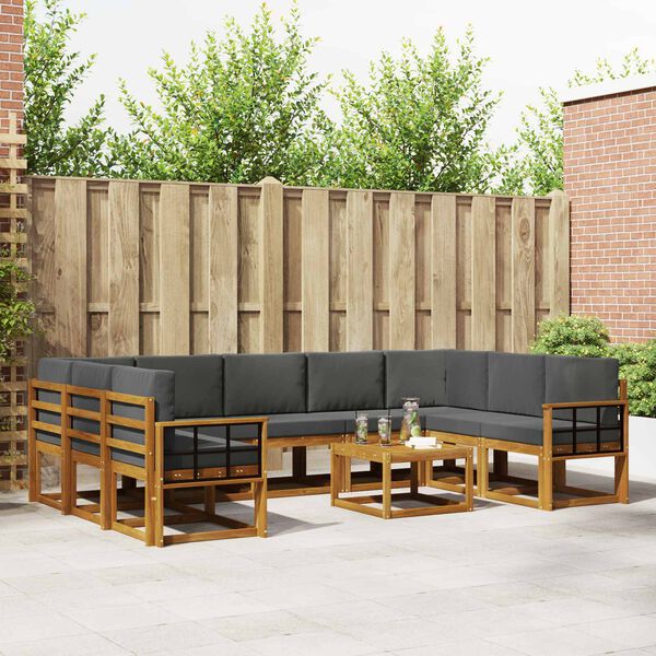 vidaXL Set di divani da esterno 10 pcs Naturale e Antracite