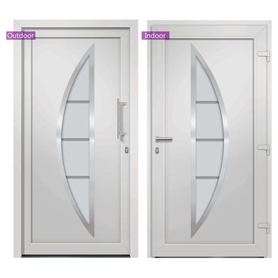 Porta D'Ingresso In PVC Bianca 98x200 Cm Per Esterno, Apertura A Destra - Con Maniglie Di Spinta, 5 Serrature E Vetri Isolanti