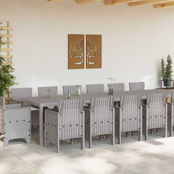 vidaXL Set da Pranzo per Giardino 15 pcs Grigio chiaro Rattan Polt