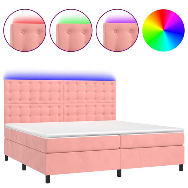 vidaXL Letto a Molle con Materasso e LED Rosa 200x200 cm in Velluto