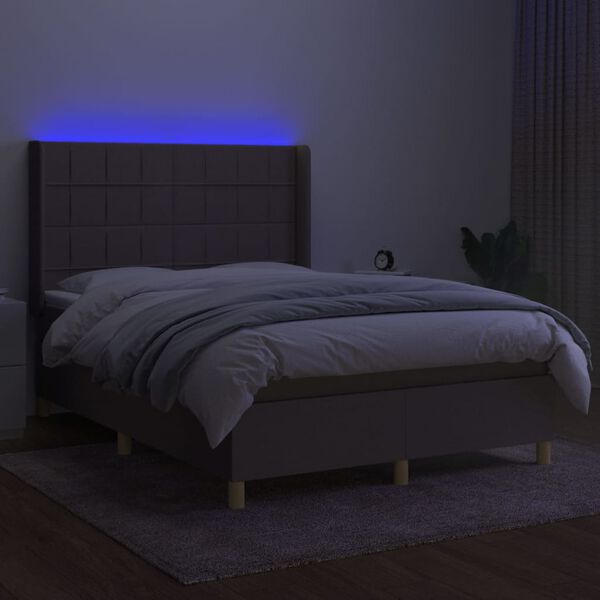 vidaXL Letto a Molle con Materasso e LED Tortora 140x190 cm in Tessuto