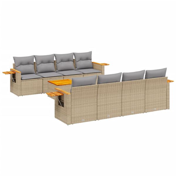 vidaXL Set Divano da Giardino 9 pz con Cuscini Beige in Polyrattan