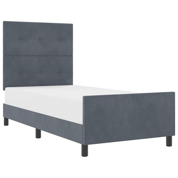 vidaXL Letto a molle con testiera Grigio scuro 90 x 190 cm Velluto