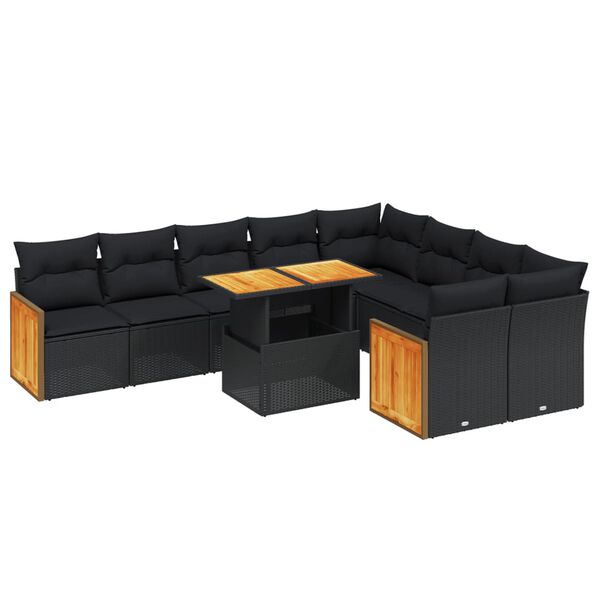 vidaXL Set Divani da Giardino 10pz con Cuscini in Polyrattan Nero
