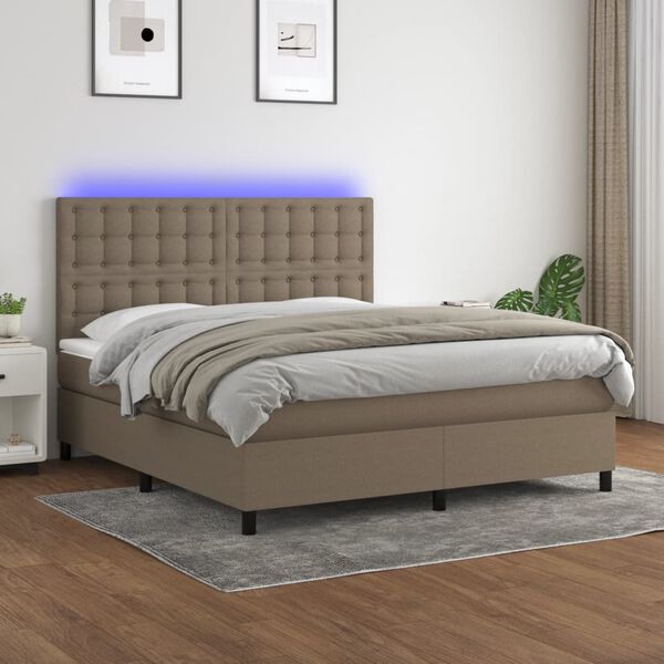 vidaXL Letto a Molle con Materasso e LED Tortora 160x200 cm in Tessuto
