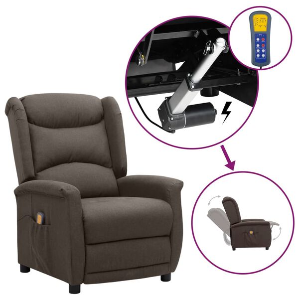 vidaXL Poltrona Alzapersona Massaggiante Marrone Tessuto