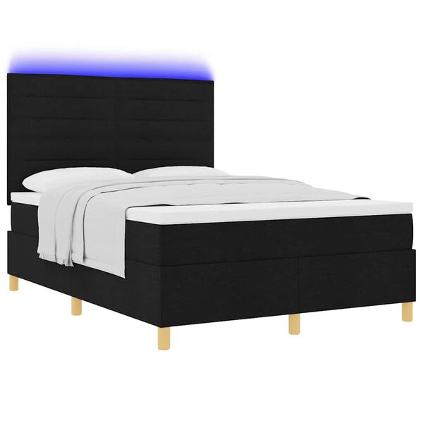 vidaXL Letto a Sorgente LED con materasso Nero 140 x 190 cm Tessuto