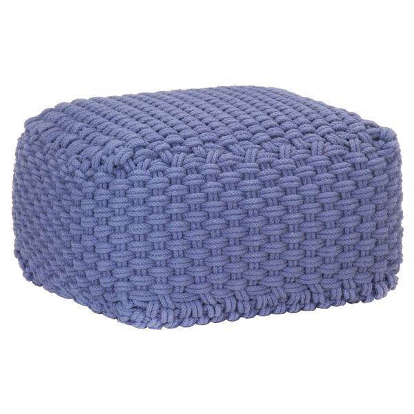 vidaXL Pouf Intrecciato a Mano Blu 50x50x30 cm in Cotone