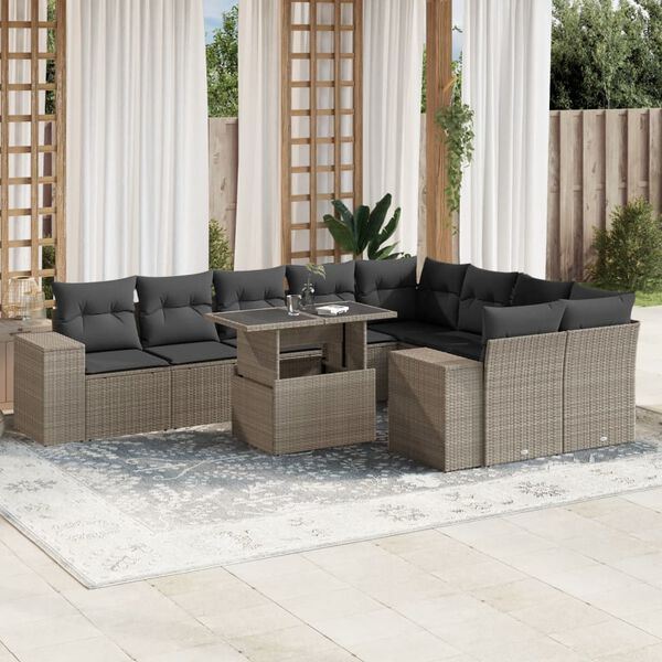 vidaXL Set Divano Giardino 10 pz con Cuscini Grigio Chiaro Polyrattan