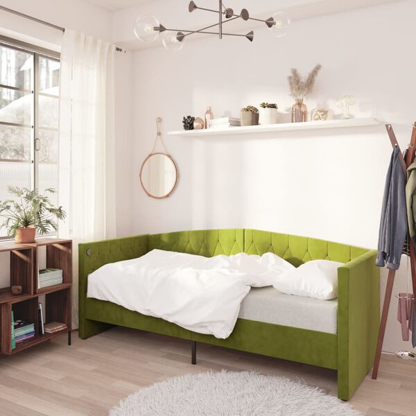 vidaXL Dormeuse con Presa USB Verde Chiaro in Velluto 90x200 cm