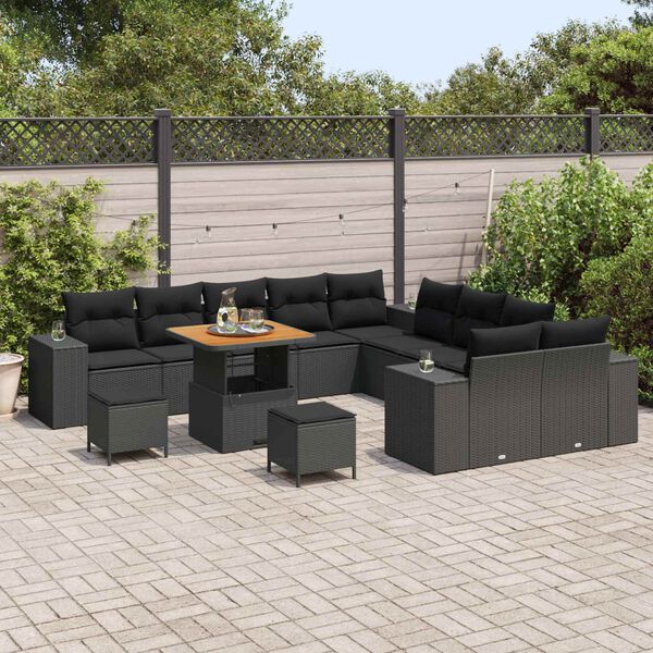 vidaXL Set Divano da Giardino con cuscino 13 pcs Nero polyrattan
