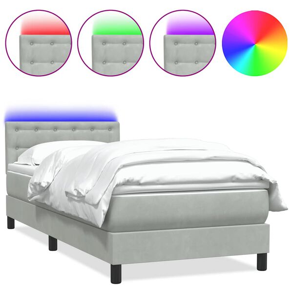 vidaXL Letto a Molle con Materasso e LED Grigio Chiaro 90x220 cm Velluto