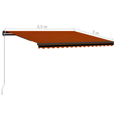 vidaXL Tenda da Sole Retrattile Manuale LED 450x300 cm Arancio Marrone