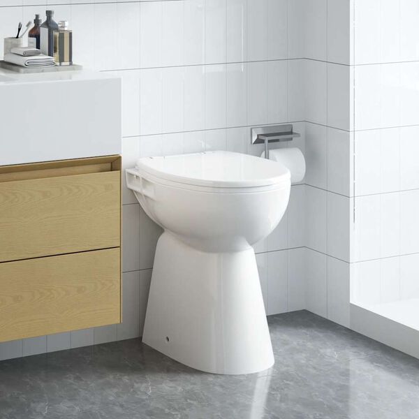 vidaXL WC Senza Brida 7 cm Altezza Extra Chiusura Rallentata Ceramica Bianca