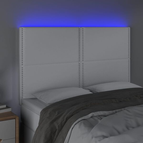 vidaXL Testiera a LED Bianco 144x5x118/128 cm in Similpelle