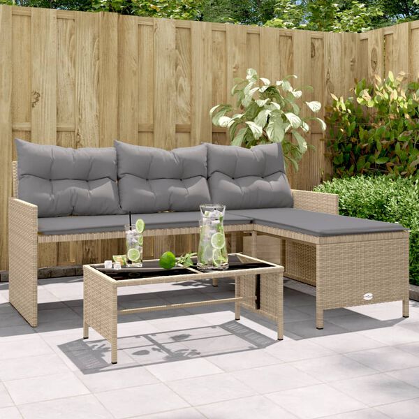 vidaXL Divano Giardino con Tavolo e Cuscini a L Beige Misto Polyrattan