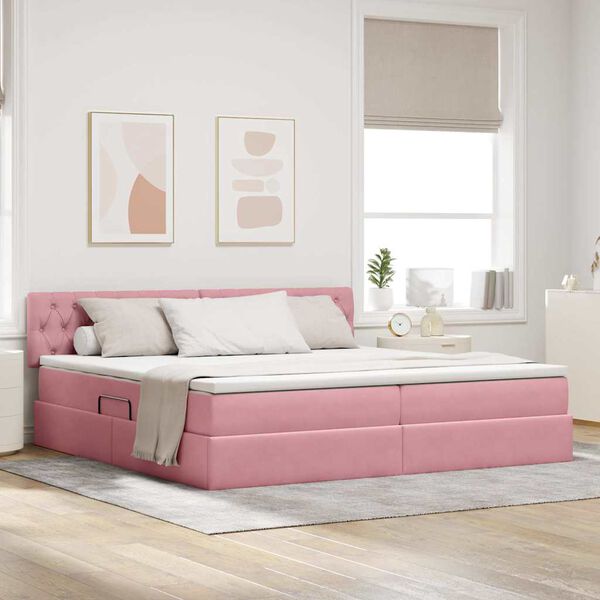 vidaXL Letto con contenitore e LED Rosa 200 x 200 cm Velluto