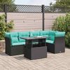vidaXL Set Divano da Giardino 6 pz con Cuscini Nero Polyrattan Acacia