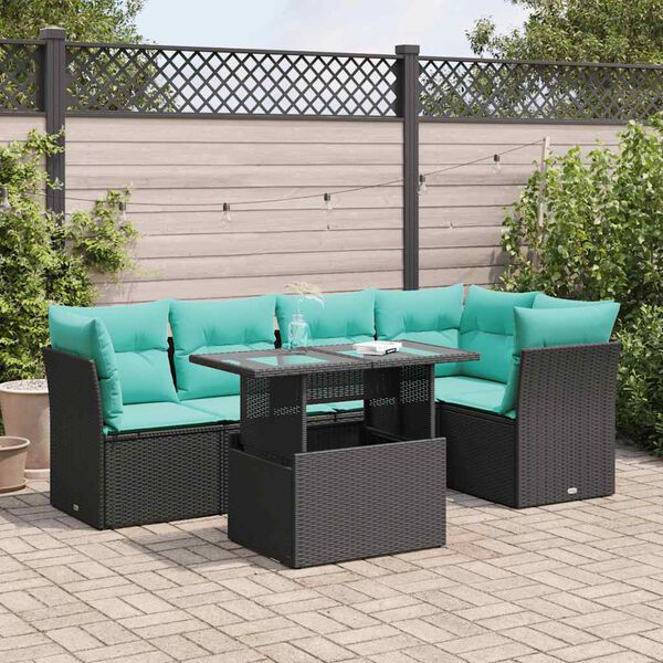 vidaXL Set Divano da Giardino 6 pz con Cuscini Nero Polyrattan Acacia