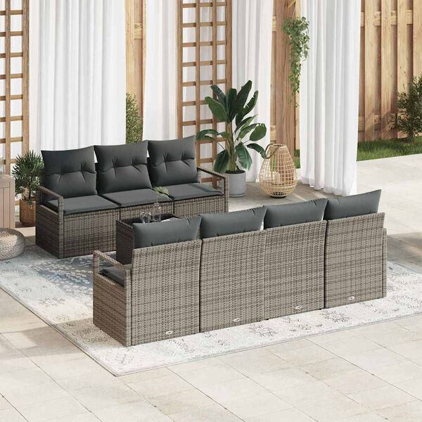 vidaXL Set Divano da Giardino 8 pcs Grigio Polyrattan, Acciaio e Vetro