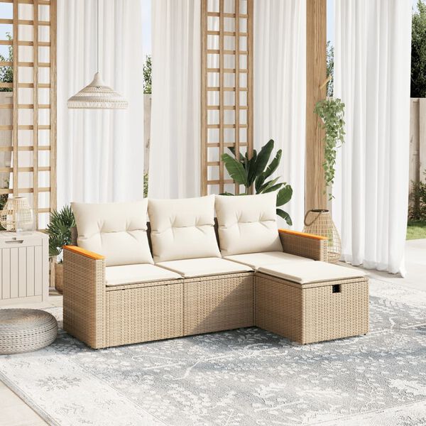 vidaXL Set Divano da Giardino 4 pz con Cuscini Beige in Polyrattan