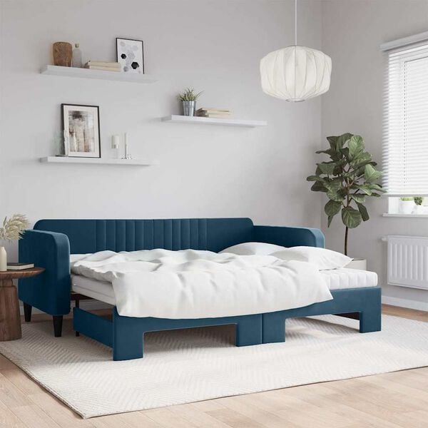 vidaXL Divano Letto Estraibile con Materassi Blu 90x200 cm Velluto