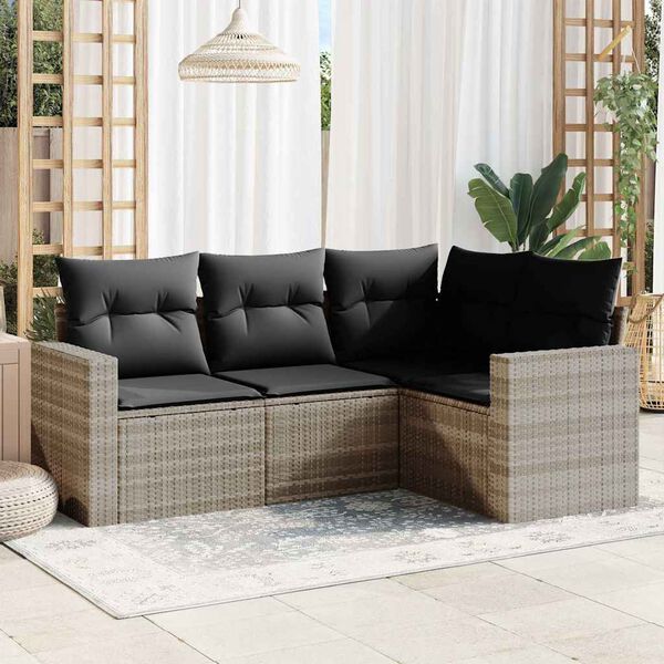 vidaXL Set Divano da Giardino 4pz con Cuscini Grigio Chiaro Polyrattan