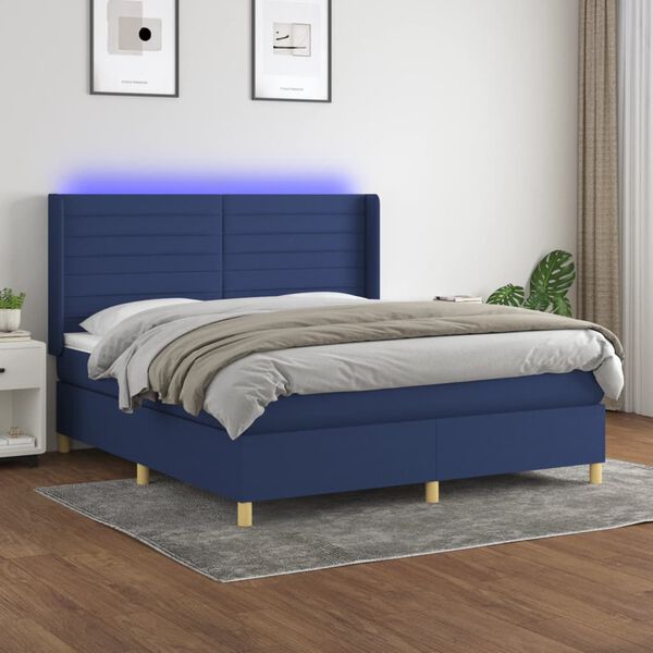 vidaXL Letto a Molle con Materasso e LED Blu 180x200 cm in Tessuto