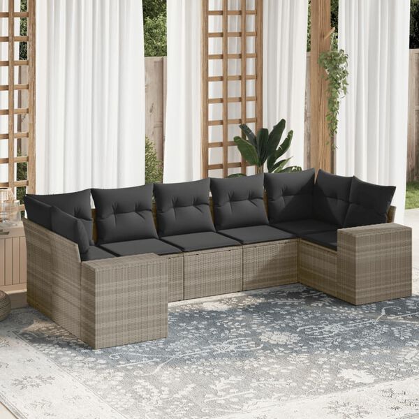 vidaXL Set Divani da Giardino 7pz con Cuscini Grigio Chiaro Polyrattan