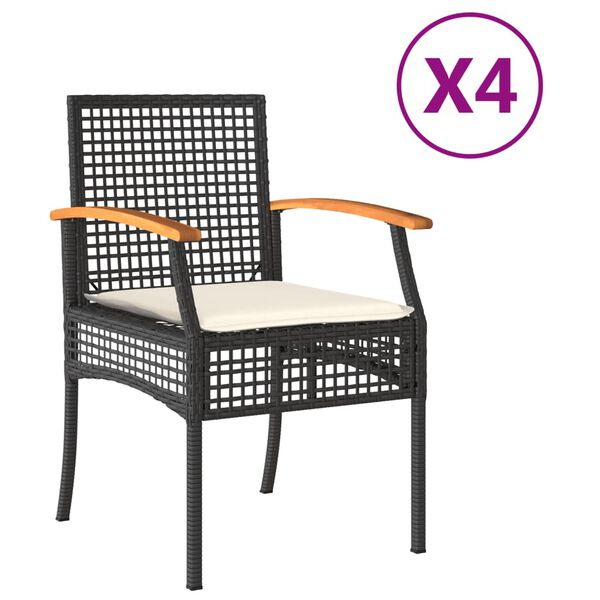 vidaXL Sedie da Giardino con Cuscini 4 pz Nere in Polyrattan e Acacia