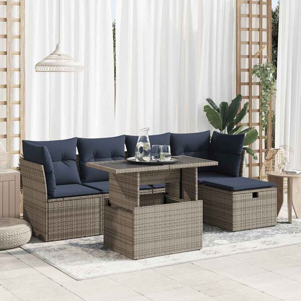 vidaXL Set Divano da Giardino 6pz con Cuscini Grigio Polyrattan Acacia