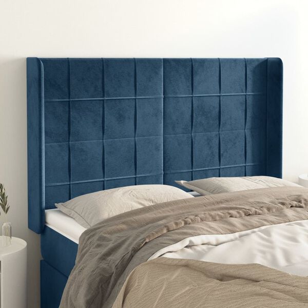 vidaXL Testiera ad Orecchio Blu Scuro 147x16x118/128 cm in Velluto