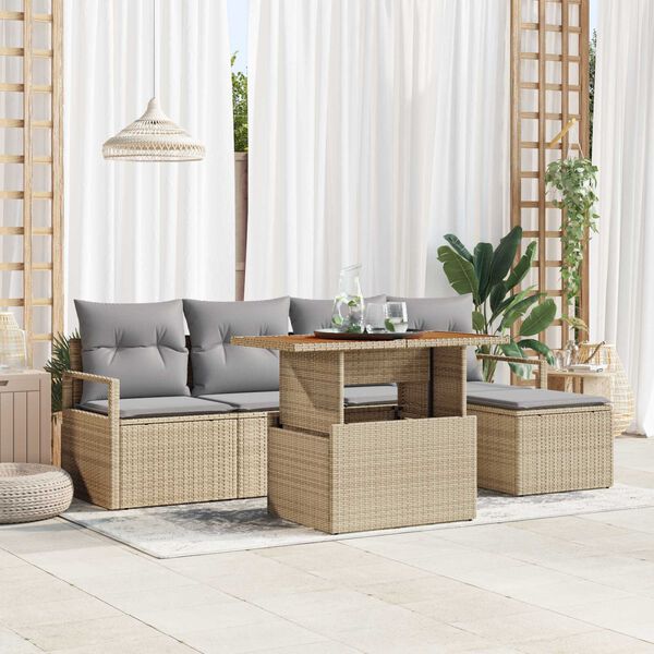 vidaXL Set Divano da Giardino 6 pcs Beige Poly Rattan
