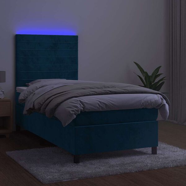 vidaXL Letto a Molle con Materasso e LED Blu Scuro 100x200 cm
