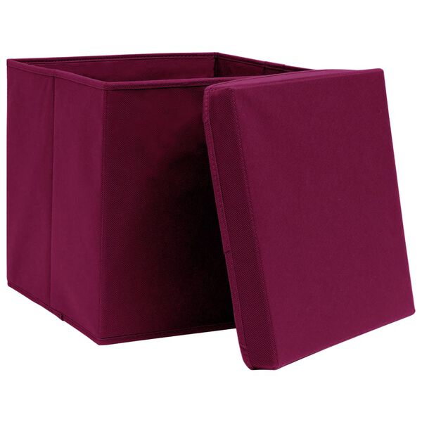 vidaXL Scatole con Coperchi 10 pz Rosso Scuro 32x32x32 cm Tessuto
