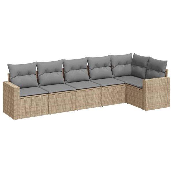 vidaXL Set Divano da Giardino 6 pz con Cuscini Beige in Polyrattan