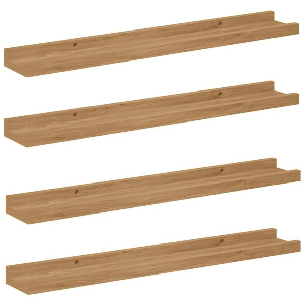 vidaXL Scaffale da parete con lo scaffale 4 pcs Marrone 60 x 9 x 3 cm