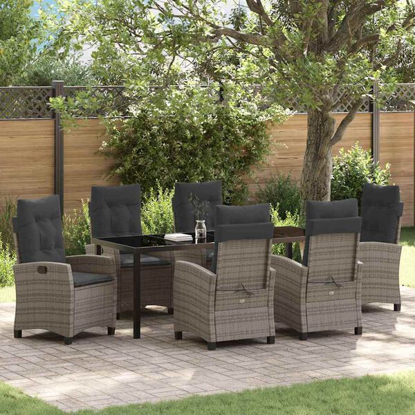 vidaXL Set da Pranzo per Giardino con cuscino 7 pcs Grigio polyrattan