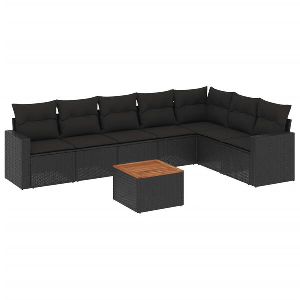 vidaXL Set Divani da Giardino con Cuscini 8 pz Nero in Polyrattan