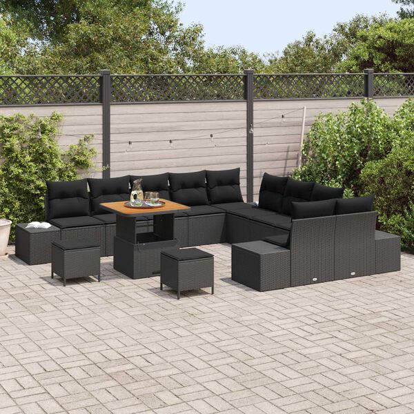 vidaXL Set Divano da Giardino con cuscino 13 pcs Nero polyrattan