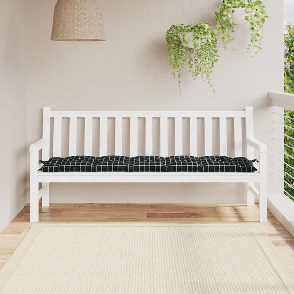 vidaXL Cuscino per Panca a Quadri Neri 180x50x7 cm in Tessuto Oxford