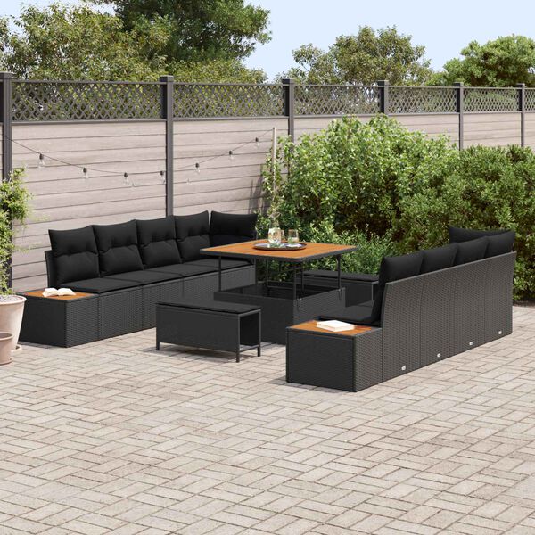 vidaXL Set Divano da Giardino con cuscino 11 pcs Nero Poly Rattan