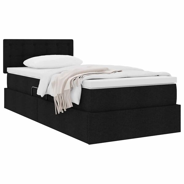 vidaXL Letto con contenitore e materasso con testiera Nero 90 x 190 cm