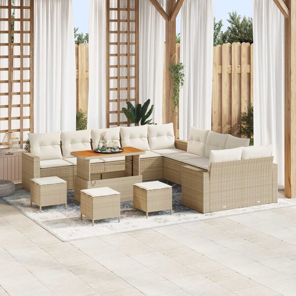vidaXL Set Divano da Giardino 18 pcs Beige e Crema polyrattan