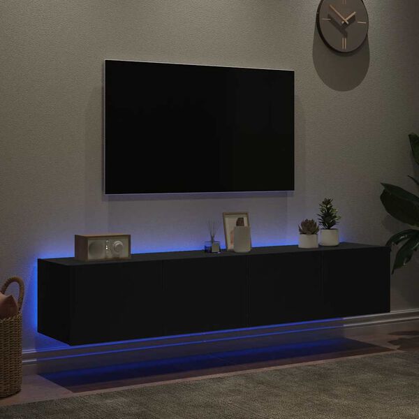 vidaXL Mobili TV a Parete con Luci LED 2pz Neri 80x35x31 cm