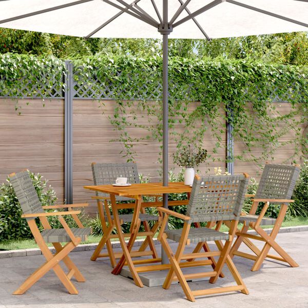 vidaXL Sedie Giardino Pieghevoli 4pz Grigie Polyrattan Legno Massello