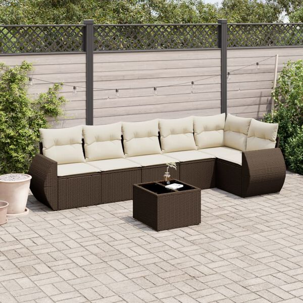 vidaXL Set Divani da Giardino 7 pz con Cuscini Marrone in Polyrattan